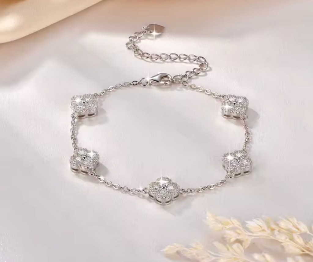 Anziw 14K Gold Filled Moissanite Clover Flower Bracelet