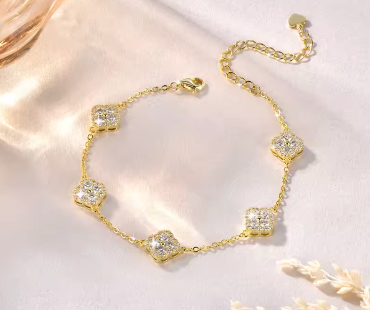 Anziw 14K Gold Filled Moissanite Clover Flower Bracelet