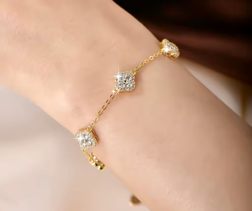 Anziw 14K Gold Filled Moissanite Clover Flower Bracelet