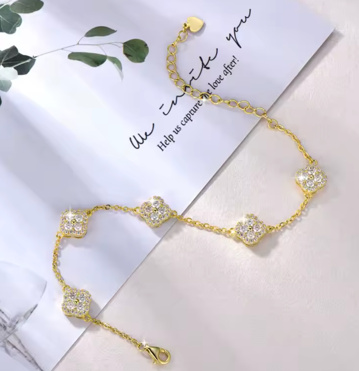 Anziw 14K Gold Filled Moissanite Clover Flower Bracelet