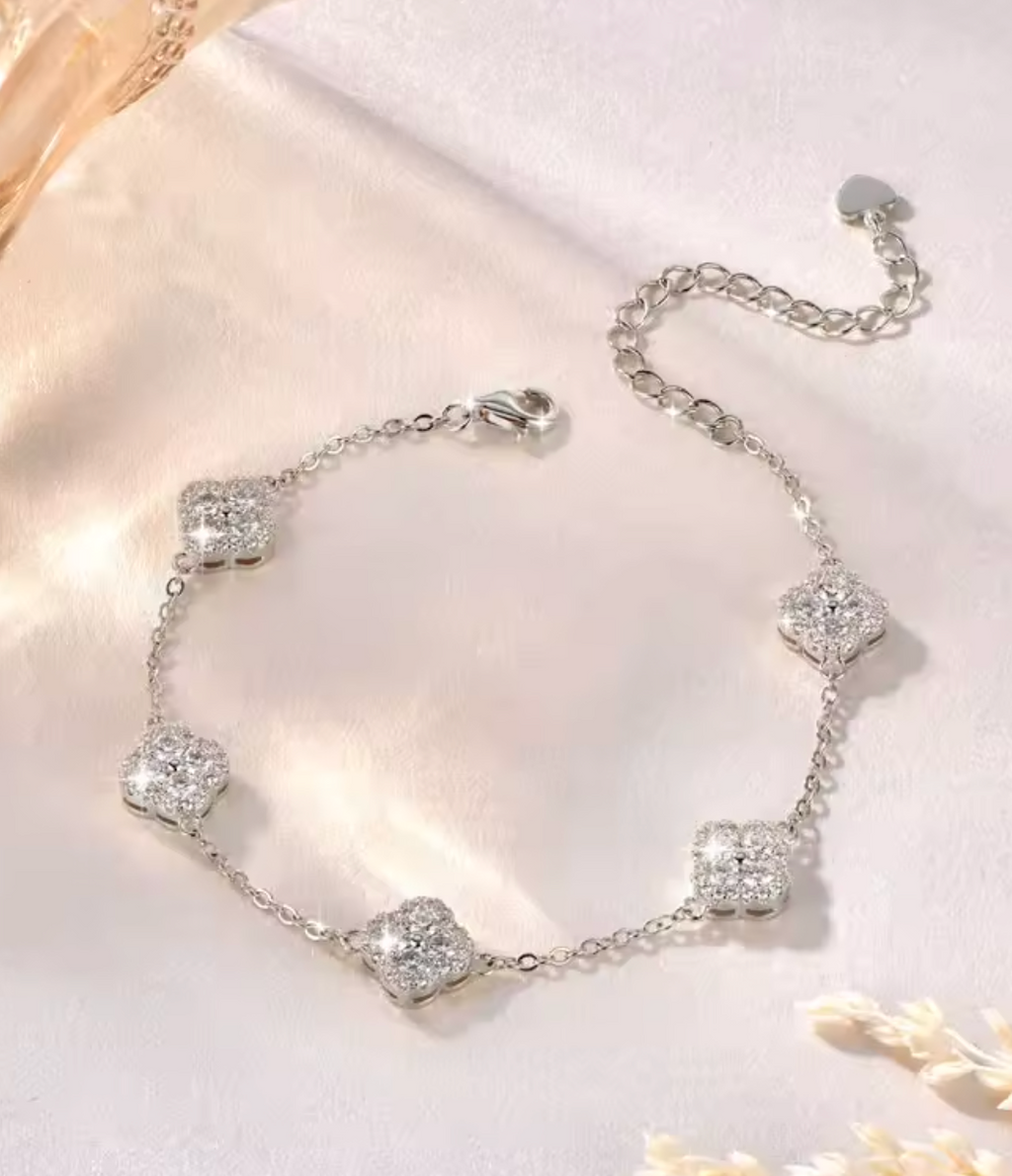 Anziw 14K Gold Filled Moissanite Clover Flower Bracelet
