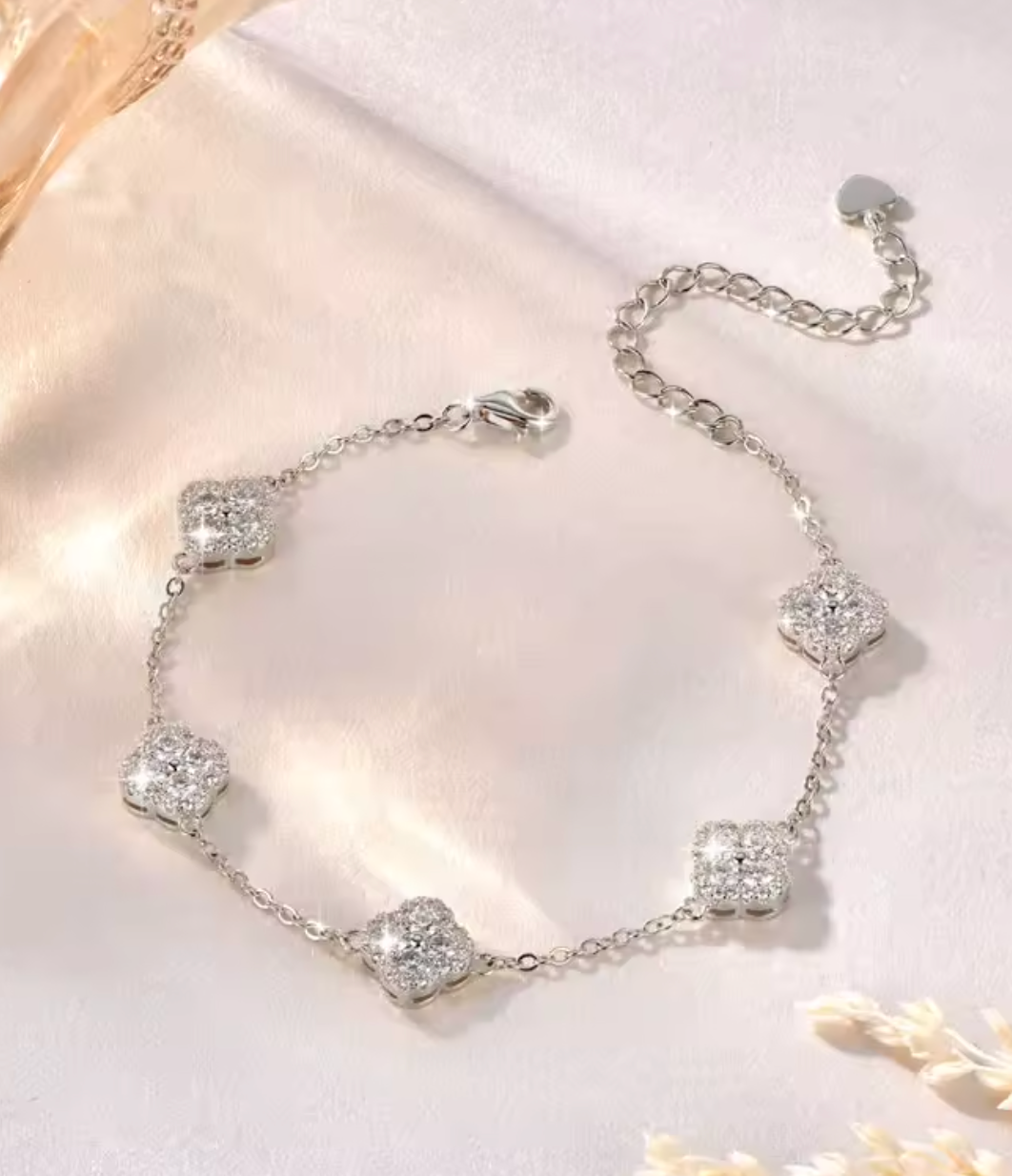 Anziw 14K Gold Filled Moissanite Clover Flower Bracelet