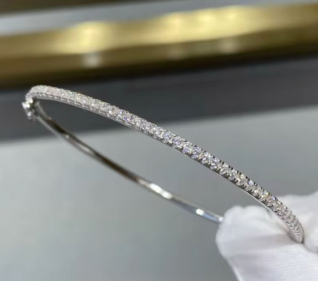 925 Sterling Silver & Gold Moveable Diamond Bangle