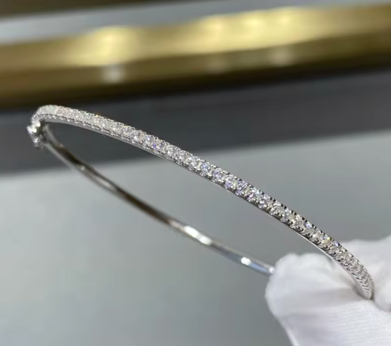 925 Sterling Silver & Gold Moveable Diamond Bangle