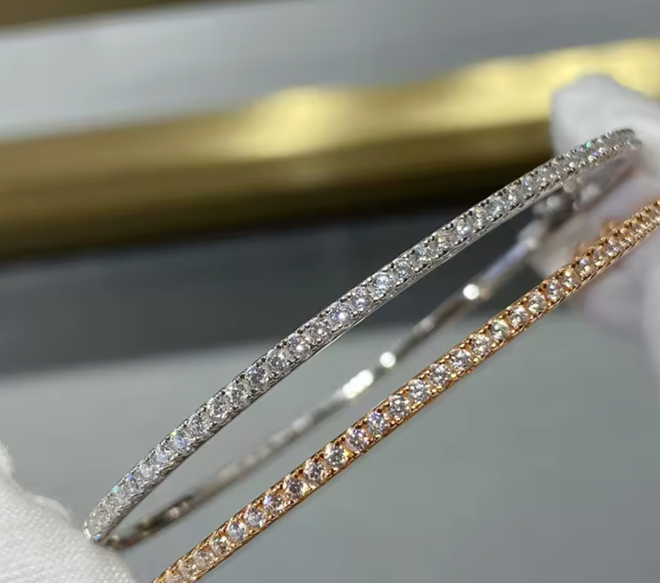 925 Sterling Silver & Gold Moveable Diamond Bangle