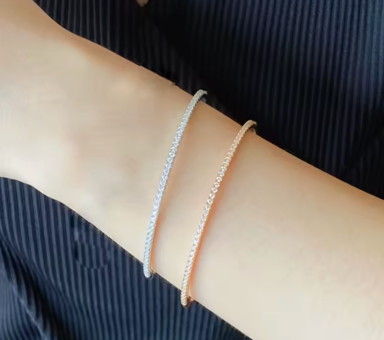 925 Sterling Silver & Gold Moveable Diamond Bangle