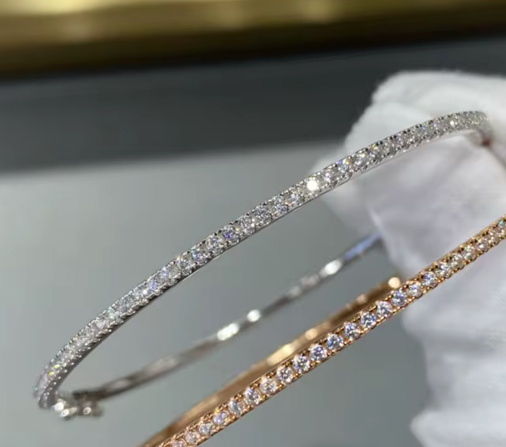 925 Sterling Silver & Gold Moveable Diamond Bangle