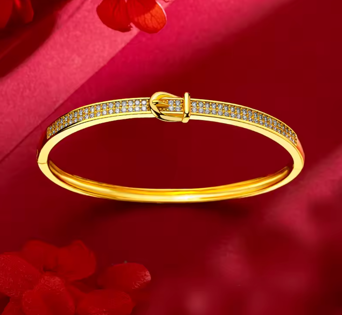 24K Gold Diamond-Studded Horseshoe Buckle Bracelet