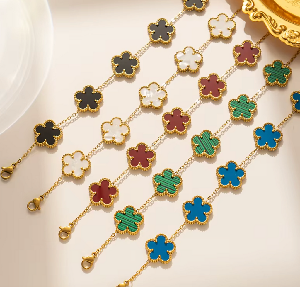 Classic Luxury Stainless Steel Five Flower Bracelet