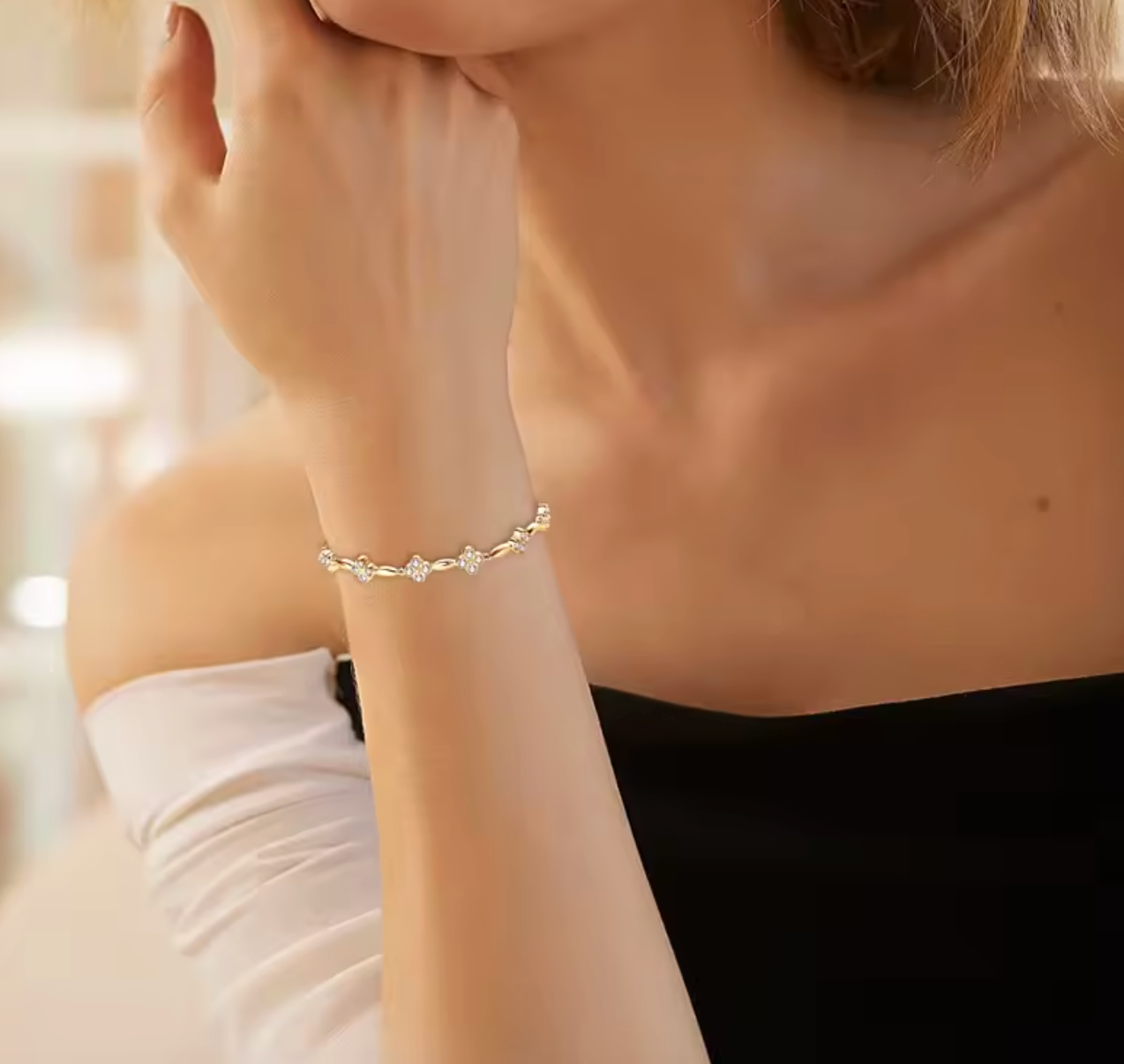 18K Gold Plated Flower Bracelet for Women