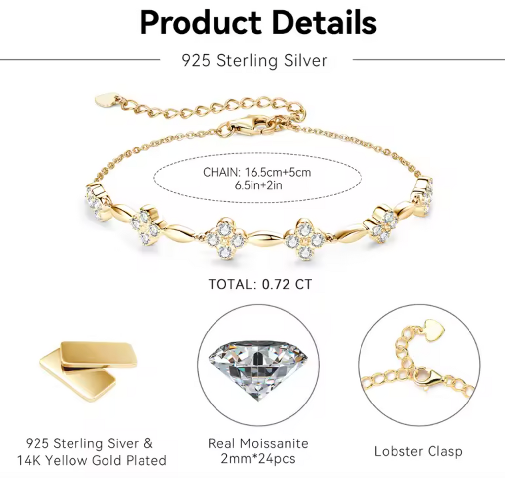 18K Gold Plated Flower Bracelet for Women